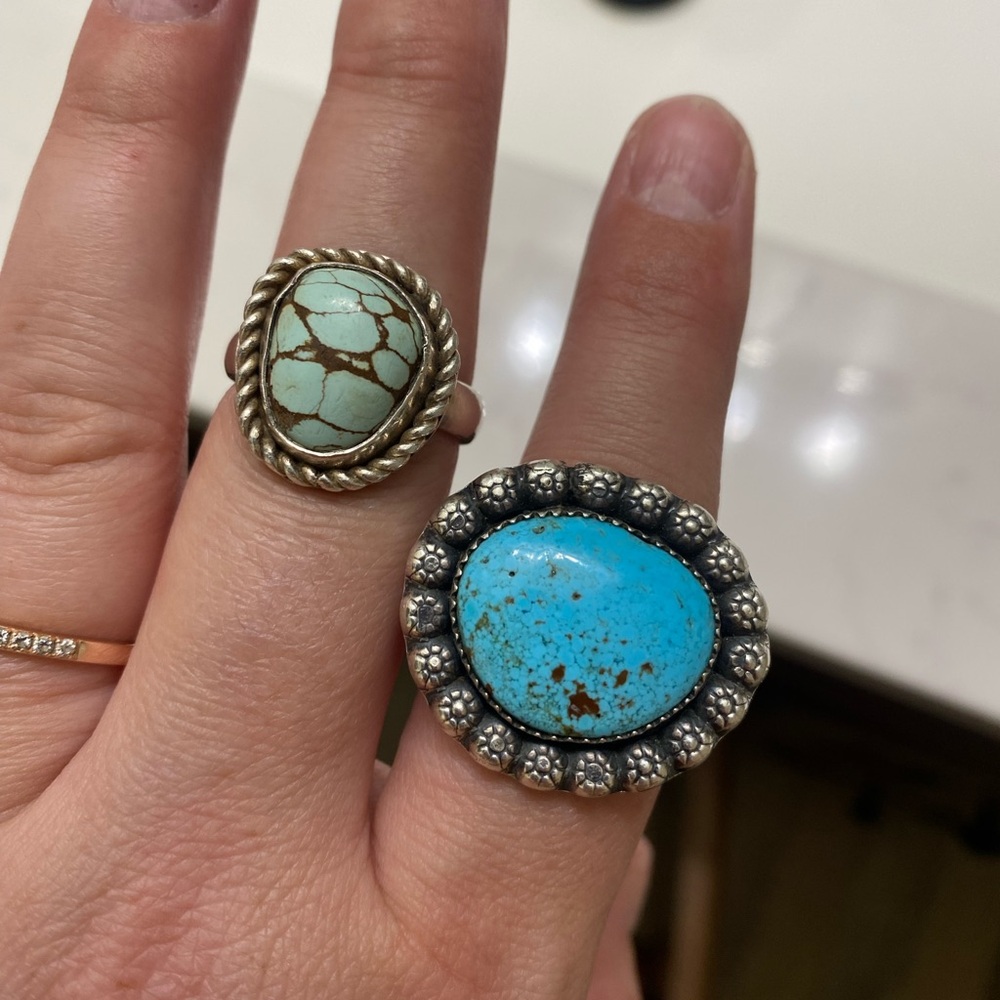 Turquoise And Silver Statement Ring Set - image 1